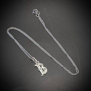 Sterling Silver Initial B Necklace Diamond Cut Letter Pendant Rope Chain